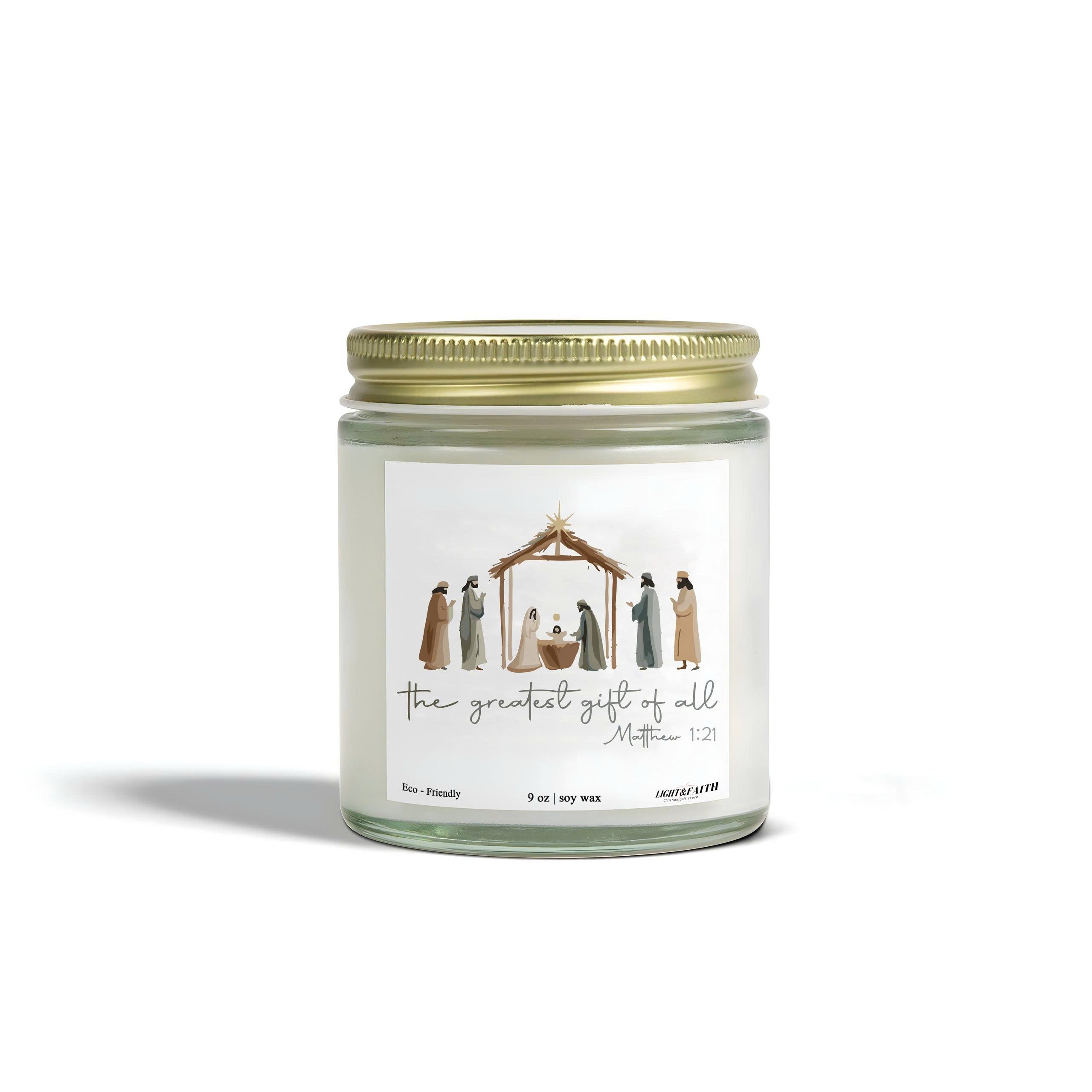 The Greatest Gift of All Candle, Matthew 1:21, Nativity Scene, Inspirational Christmas Gift, Christian Holiday Decor CDLAF33